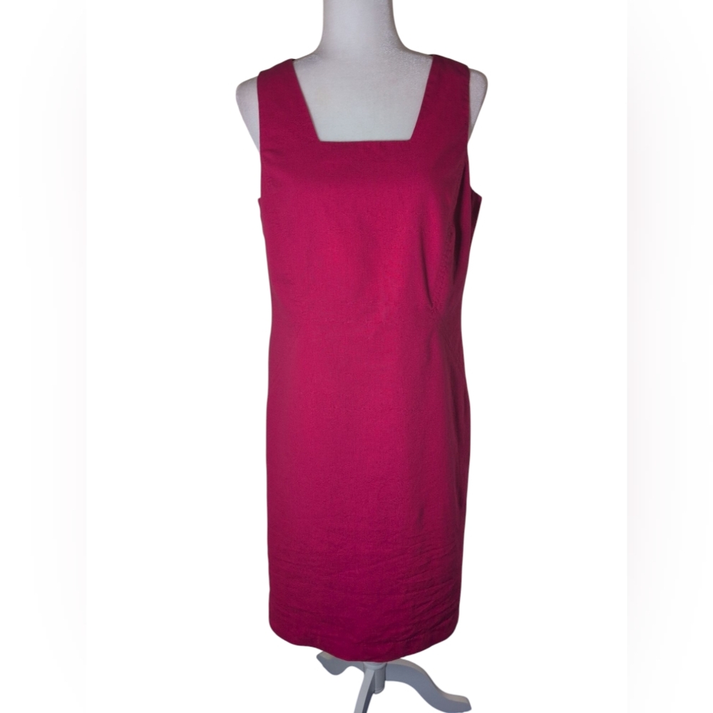 J.‎ G. Hook Women's Sheath Dress 10 Red Linen/Cotton Lined Knee Length Classic